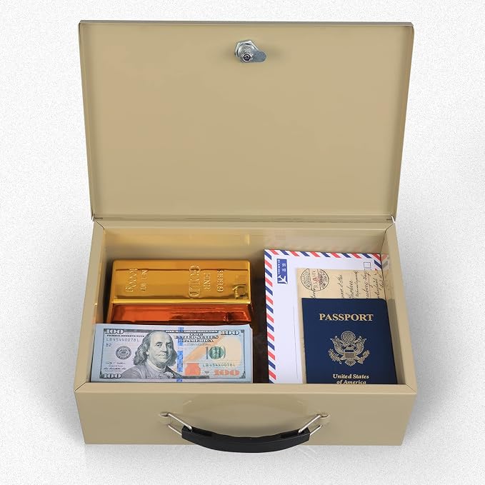 xydled Fireproof Document Box with Key Lock, Fire Safe Box, Sand | Fire and water resistant lock box for documents, passports, cash and valuables, keeping secure at home, 12.8 x 8.5 x 4.5 Inch - Image 7