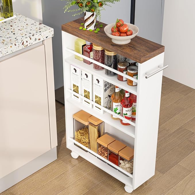 Tribesigns Slim Storage Cart, Rolling Narrow Kitchen Cart on Wheels for Small Place, 4-Tier Slide Out Slim Utility Cart Skinny Laundry Cart with Handle for Kitchen, Bathroom, Laundry by Unknown