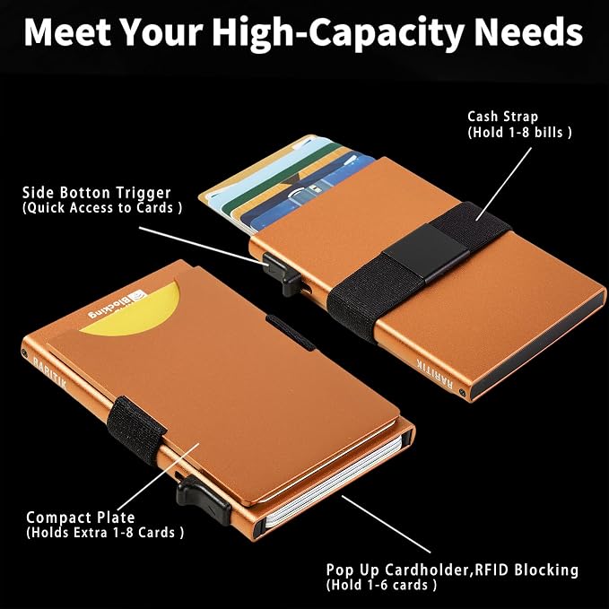 Slim Card Holder Wallet for Men, Minimalist RFID Blocking Pop Up Wallet, Smart Metal Business Card Case Holds 12 Cards, Money Clip, Front Pocket Wallet, Gifts for Men - Image 7