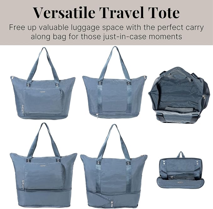 Baggallini Carryall Expandable Lightweight Travel Tote 22" Packable Folding Compact Nylon Washable Weekender w/Luggage Sleeve - Image 6