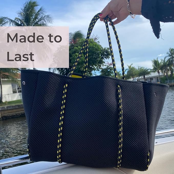 POPUPS Large Neoprene Tote Bag for Women - Everyday Designer Handbag for Travel Work and Beach with Pockets and Zipper Pouch - Image 9