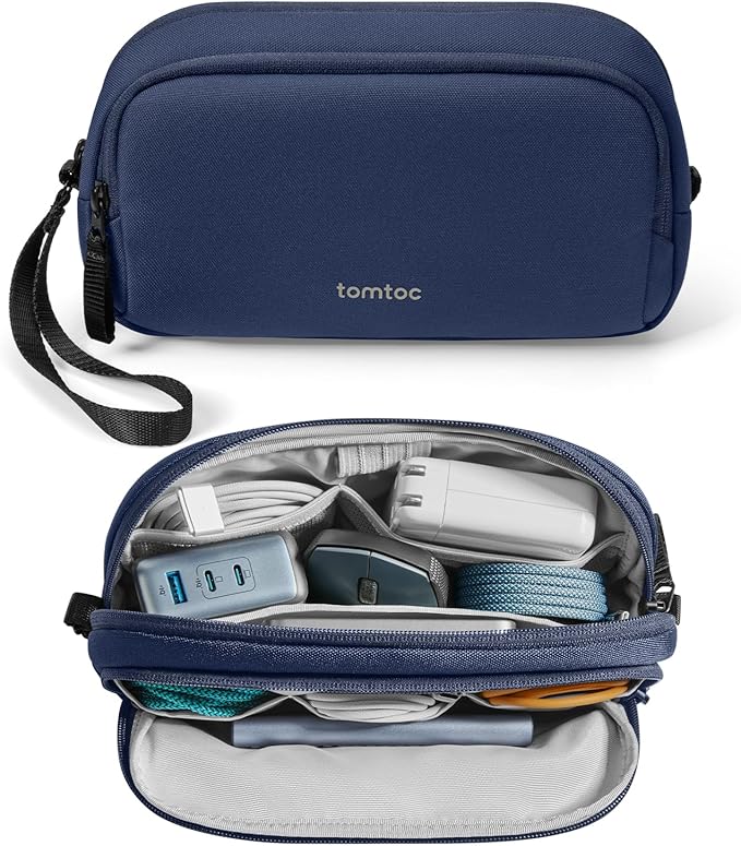 tomtoc Electronic Organizer Travel Case, Water Resistant Dual Compartment Tech Pouch Cable Organization Storage Bag for Charger, Cord, Phone, Hard Drive, Power Bank, Accessories Travel Essentials | Water Resistant Cable Pouch Storage Bag for Charger, C... by tomtoc