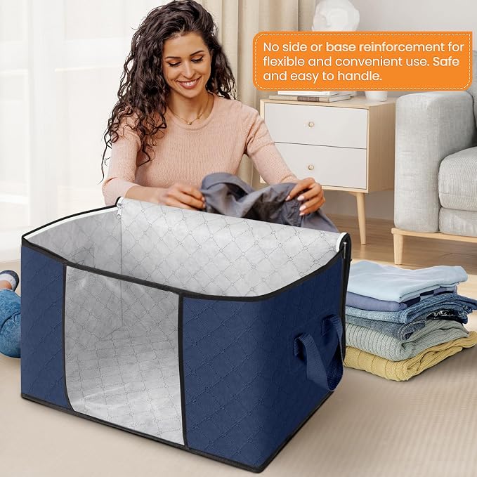 90L Clothes Storage, Foldable Thick Fabric Blanket Storage Bags | Foldable Containers with Zippers,Window and Handles for Organizing Bedroom, Closet, Comforter, Bedding,Dorm essentials - Image 3