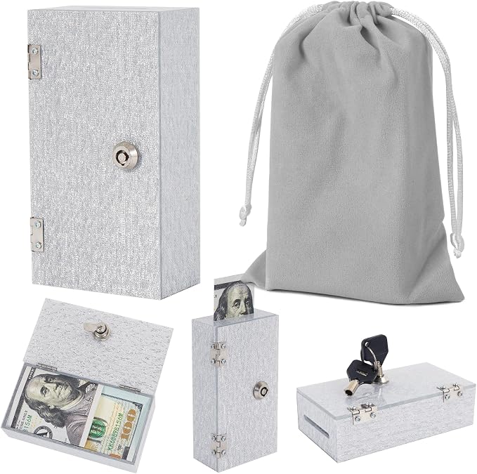 Acrylic Cash Box for Gambler Pocket Size, Silver Shimmering Winners Bank with 2 Keys Storage Bag, Compact Portable Secure Money Organizer Safe Lock Box for Casino, Control Gambler,1 Pack by ClarityCraze