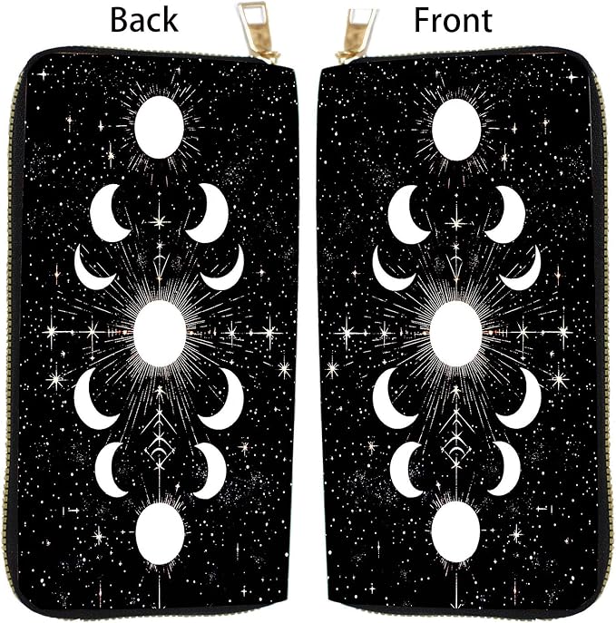 Women's RFID Blocking PU Leather Zip-Around Wallet, Large Capacity Clutch with Phone Holder, Travel Purse & Card Organizer with Removable Wristlet,Moon Phases in Space - Image 5