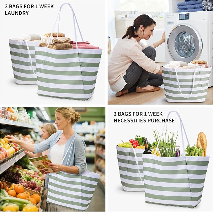 KALIDI Beach Tote Bag Women Large Waterproof Sandproof Shoulder Handbags | Foldable Grocery Bag Striped Pool Bag Lightweight Travel Purse for Picnic Travel Vacation Casual Errands Everyday Daily - Image 5