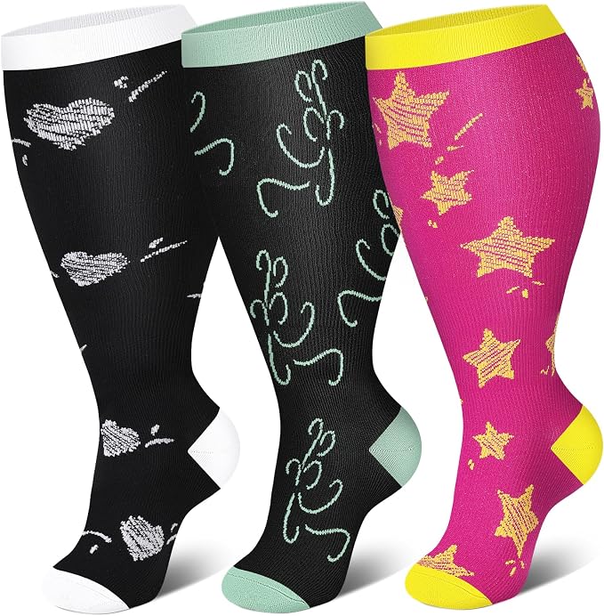 Genovega 3 Packs Wide Calf Compression Socks for Women Men Knee Hight S/M-4XL for Gifts by genovega