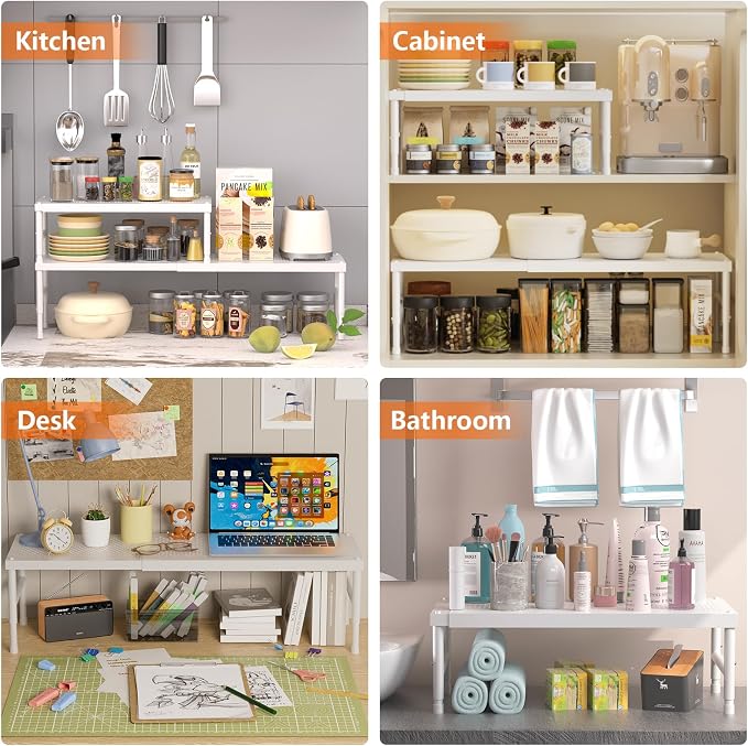 Kitchen cabinet organizer shelf,Spice Racks,Counter Shelf for Cabinets | Expandable adjustable stackable Heavy Duty Metal Pantry Storage Shelves Racks for kitchen,Small Cupboard Organizers - Image 9