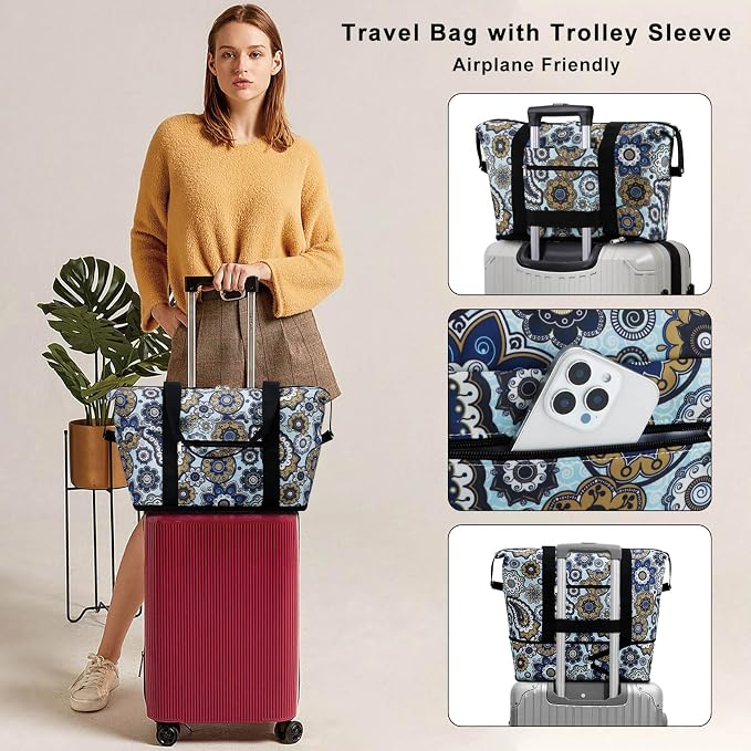 Expandable Duffel Bag for Women with Trolley Sleeve/Wet Pocket Weekender Travel Tote Large Carry On Overnight Luggage - Image 2