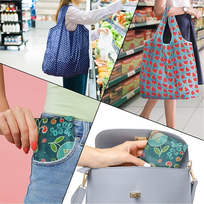 Reusable Grocery Bags, 12 Pack 50Lbs Foldable Fashion Washable Shopping Bags, Large Boho Tote Bags For Groceries, Bulk Market Cloth Storage Bags, Utility Aesthetic Personalized Gifts For Women - Image 4