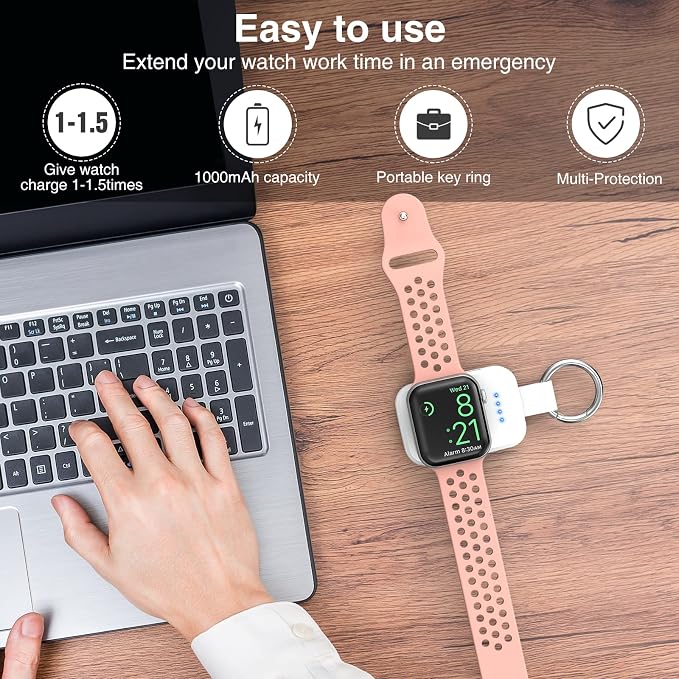 Portable Wireless Charger for Apple Watch Travel Magnetic iWatch Power Bank | 1000mAh Battery, On The Go, Keychain Accessories,Compact Smart Charging, for iWatch Series 11/10/9/8/7/6/5/4/3/2/SE,White - Image 2