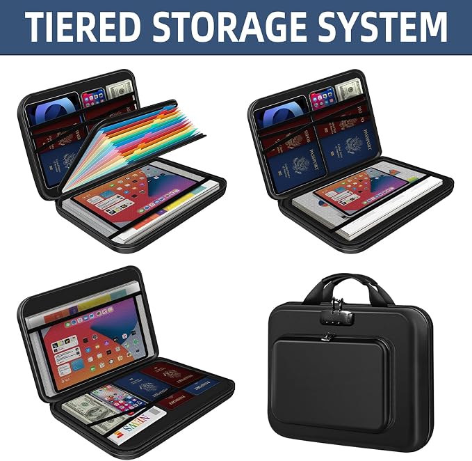 Hard Shell Fireproof Document Box with Combination Lock, 13 Pockets Accordion File Organizer, Important Document Safe for Home Office Travel, Waterproof Fire Proof Case Box for Certificates A4 - Image 3