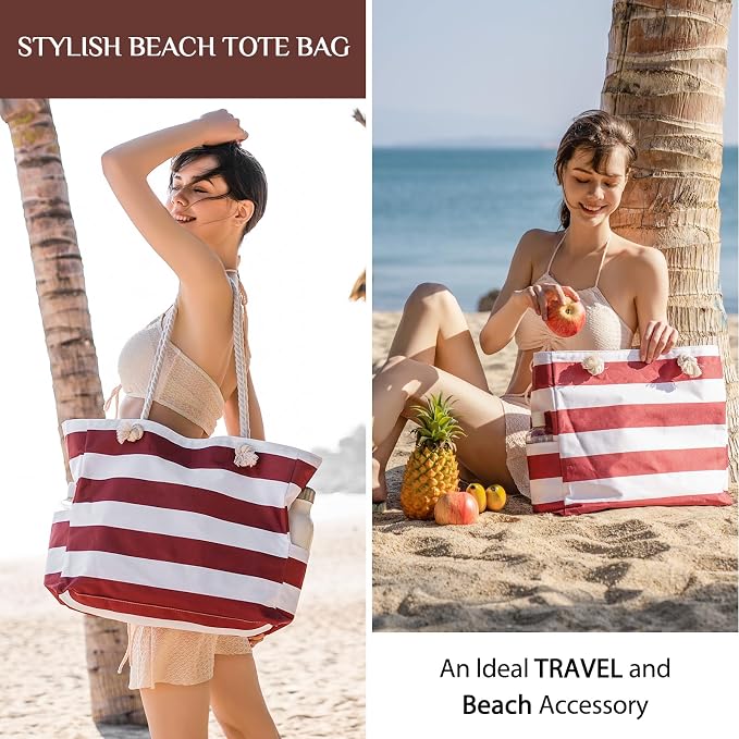 Clothirily Beach Bag for Women, Large Beach Tote Bag Waterproof with Zipper | Large Capacity Swim Pool Bag, Inner Pockets, Sandproof Foldable Beach Tote for Travel Essentials - Image 6