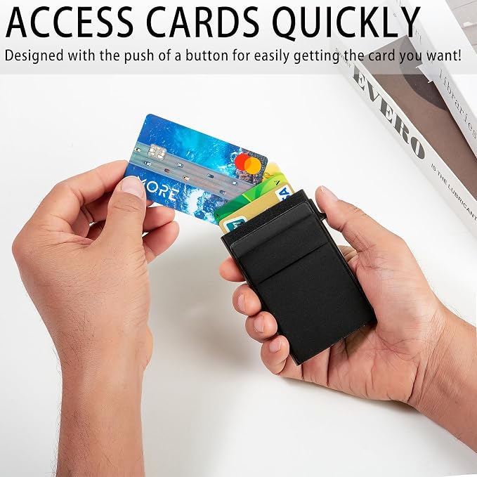 Slim Card Holder Wallet for Men, Minimalist RFID Blocking Pop Up Wallet, Smart Metal Business Card Case Holds 12 Cards, Money Clip, Front Pocket Wallet, Gifts for Men - Image 4