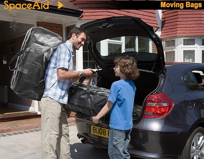 SpaceAid Heavy Duty Moving Bags, Extra Large Storage Totes W/Backpack Straps Strong Handles & Zippers, Alternative to Moving Boxes, Packing & Moving Supplies, Black (4 Pack) - Image 2
