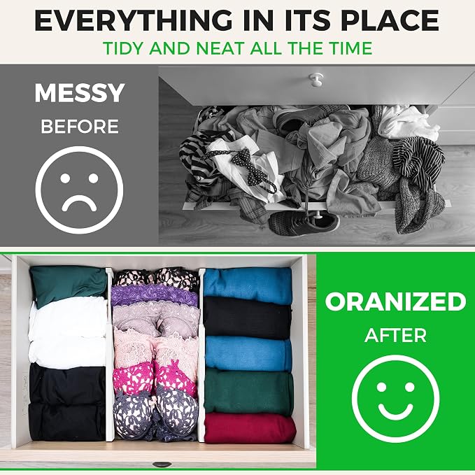 4 Pack Bamboo Drawer Dividers Organizer with Inserts 2.6'' High | Expandable from 12.5-21.7", Adjustable Drawer Organizer Separators for Utensils, Clothing, Office, Dresser, Bedroom, (White) - Image 4