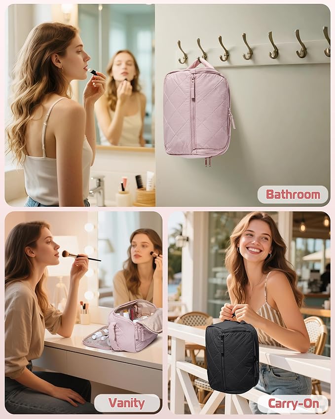 Marscamd Travel Toiletry Bag for Women, Wide-Open Makeup Organizer, Black | 150° wide opening, water-resistant fabric, stain-resistant pocket flap & lightweight carry - Image 6