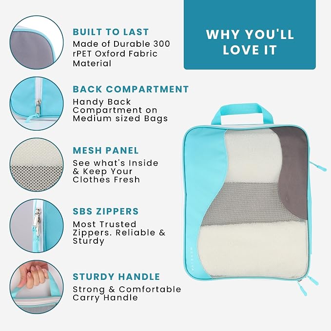 Compression Packing Cubes for Travel, Packing Cubes for Carry on Suitcases, Large Luggage Organizers 4-Pack, Travel Accessories Set for women, Tropical Teal - Image 4
