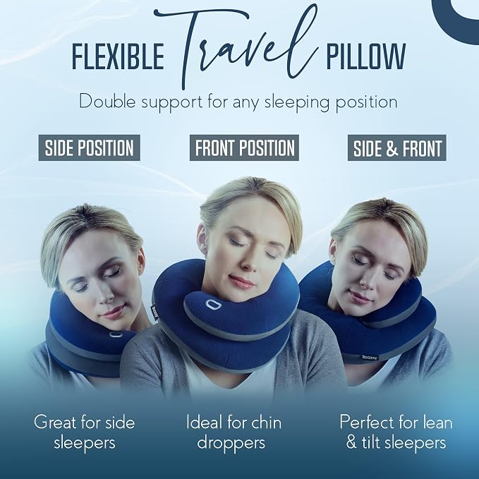 BCOZZY Travel Neck Pillow for Airplane– Patented Double Support for Head, Neck, and Chin. Best for Long Flights, Plane Sleeping, and Car Rides. Adjustable Size. Fully Washable. Carry Bag. Large, Nude - Image 3