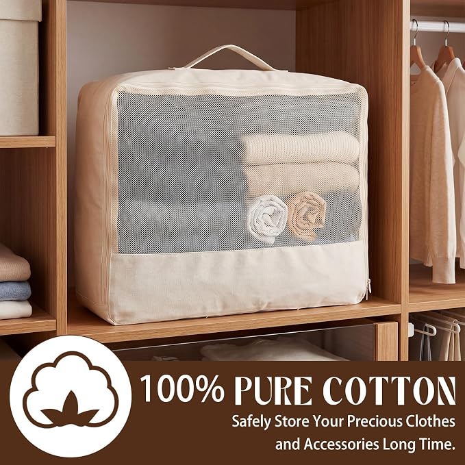 Shinymoon 3 Set 100% Cotton Packing Cubes with Handles,Zippers, Clothes Shoes Organizer(18"x12"x4",Mesh,Regular) - Image 2