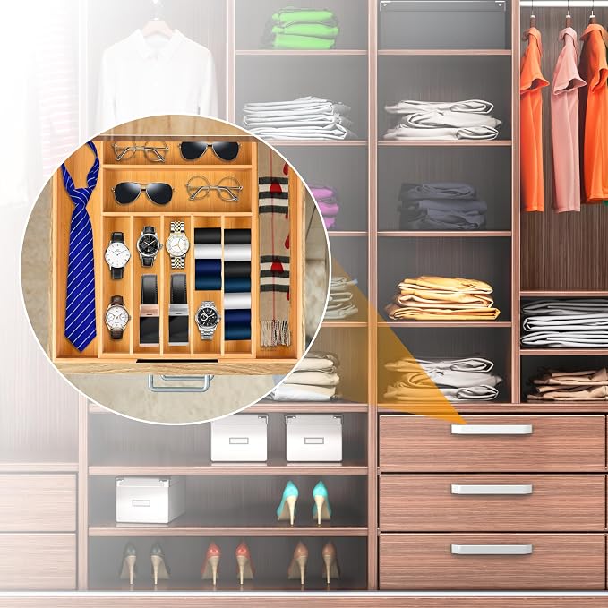 Bellsal Large Premium Bamboo Silverware Organizer - Expandable Utensil Drawer Organizer - 17"x19.6" Utensil Holder and Cutlery Tray with Grooved for Kitchen Flatware and Utensils Mother's Day Gift - Image 7