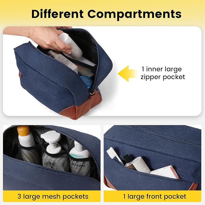 Vorspack Canvas Travel Toiletry Bag for Men, Large, Navy Blue | Water-Resistant Travel Bag for Toiletries, Large Capacity, Organized Compartment, Suitable for Shaving, Grooming, Accessories - Image 3