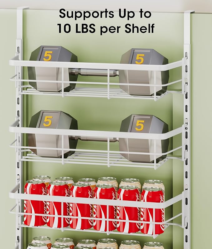 Over the Door Pantry Organizer, Adjustable 6 Tier Wide Storage Shelves with Hooks Fit Thin Doors Hold Spices Rack for Pantry Kitchen RV, White - Image 4
