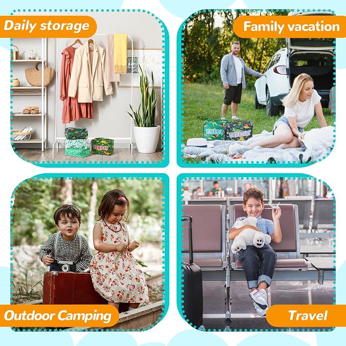 Paterr 7 Pcs Days of Week Packing Cubes for Kids Travel Compression Packing Cubes Colorful Luggage Organizers Suitcase Camp(Dinosaur) - Image 6