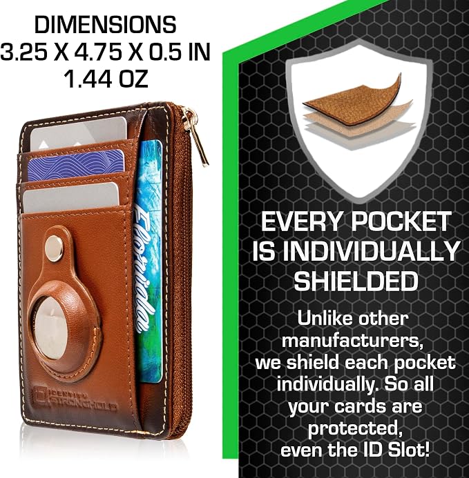 ID Stronghold RFID Blocking Front Pocket Wallet – Slim Minimalist Genuine Leather Wallet with Zipper Coin Pocket (Airtag Antiqued Brown) - Image 4