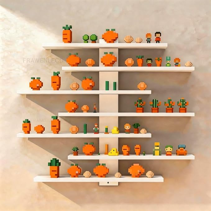 No Drill Floating Shelf for Wall, 7-Tier Wall Mounted Organizer, Damage-Free Display Shelf for Collectibles, Figures, Bathroom Kitchen Storage, White by Frawenleco