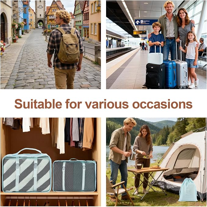 Packing Cubes for Travel, 8 Set Luggage Organizer Bags Travel Cubes for Packing Compression Luggage Cubes for Suitcase Carry on Travel Essentials with Laundry & Toiletry Bag (blue) - Image 6