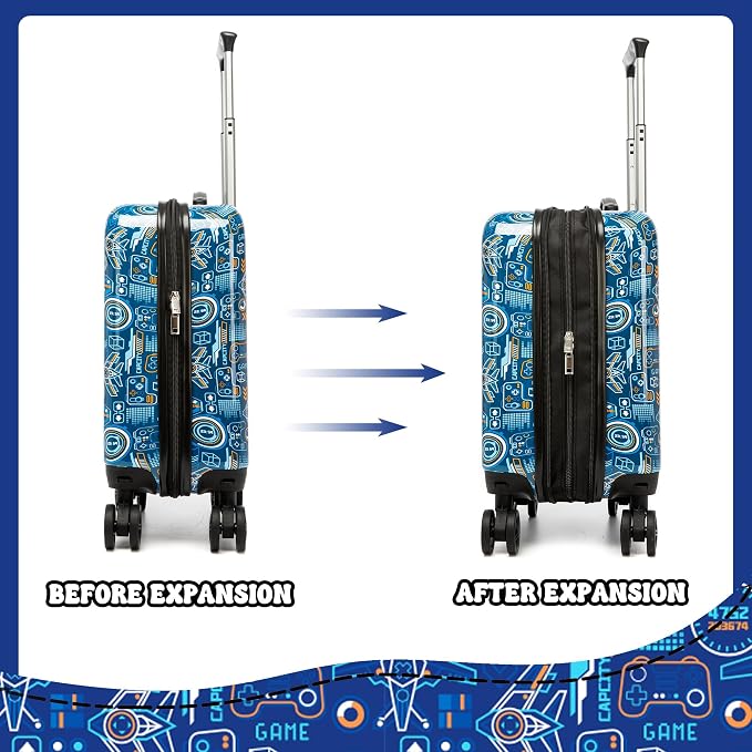 Kids Luggage Sets for Boys 2 Piece Rolling Suitcases with Wheels Hardshell Toddler Suitcase with Travel Pillow Carry on Travel Luggage with Wheels - Image 6