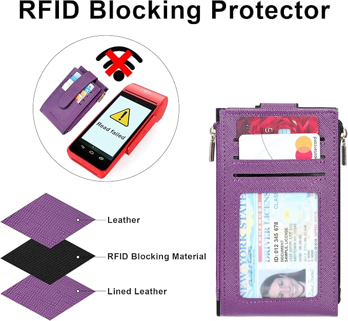 Chelmon Women's RFID Slim Card Holder Wallet | Thin Bifold Multi Card Case with Zipper Coin Pocket Purse for Women(Deep Purple) - Image 6
