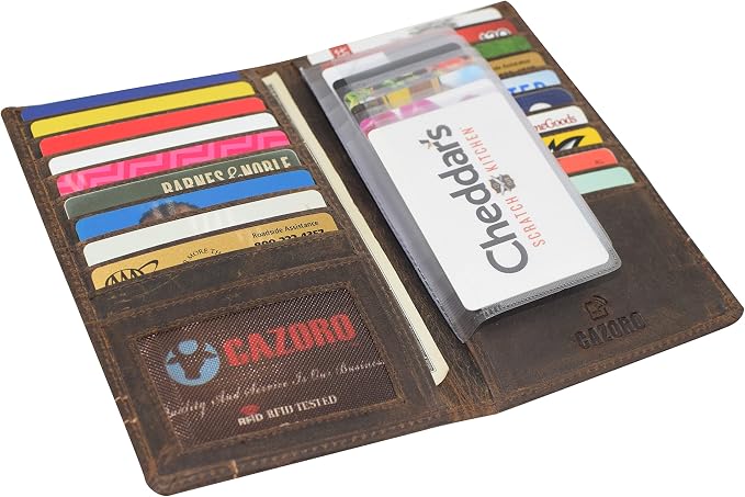 Marshal Bifold Leather RFID Blocking Wallet For Men & Women | Genuine Leather Holder With 19 Slots, 2 Bill Compartments & ID Window | For Credit/Debit Cards, Money & More (Vintage Logo Brown) - Image 6