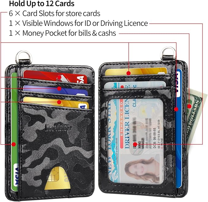 Slim Minimalist Front Pocket Wallet, RFID Blocking Credit Card Holder Wallet with Detachable D-Shackle for Men Women - Image 5