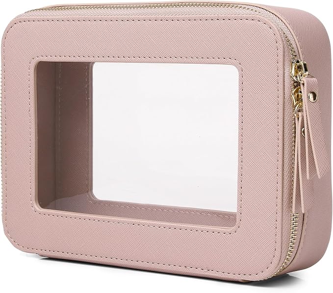 Pinkmik Clear Makeup Bag, (Pink, M) | Waterproof, Travel Cosmetics and Toiletries Case, Portable Makeup Organizer, Clear Car Bag with Zipper by Pinkmik