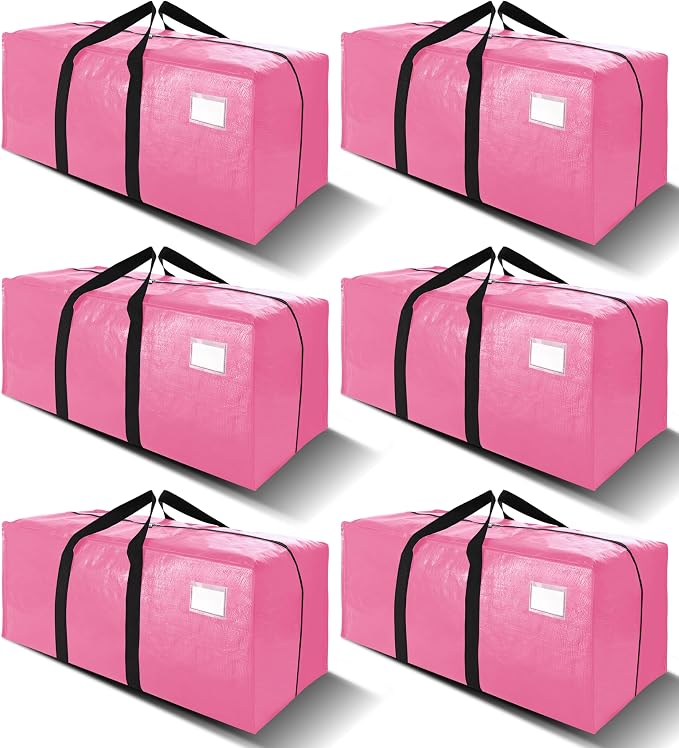 6 Pack Heavy Duty Extra Large Moving Bags W/Backpack Straps - Strong Handles & Zippers, Storage Totes For Space Saving, Fold Flat, Alternative to Box and Bin (40 gal, Pink) by VELVETSURE