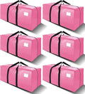 VELVETSURE 6 Pack Heavy Duty Large Moving Bags W/Backpack Straps - Strong Handles & Zippers, Storage Totes For Space Saving, Fold Flat, Alternative to Moving Box and Storage Bin, Pink by VELVETSURE