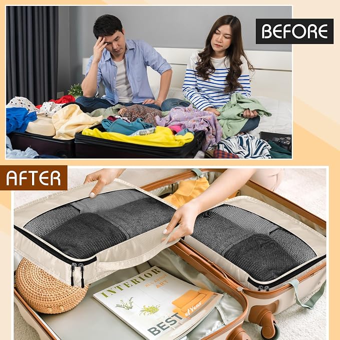 5 Pcs Packing Cubes for Suitcase Large Travel Cubes Carry on Luggage Organizer Bags for Clothes Accessories(S,Khaki) - Image 7