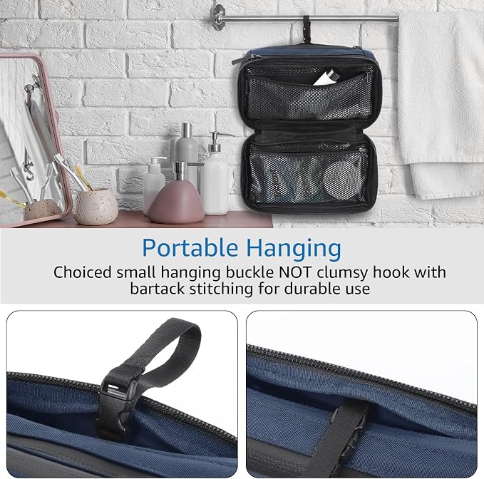 Purevave Compact Mens Toiletry Travel Bag Hanging, Mens Dopp Kit for Travel Waterproof, Wash Pouch Blue | Minimalist compact design with multiple pockets, saves space in luggage and bathrooms - Image 3