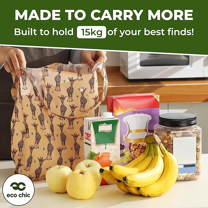 ECO CHIC Foldable Reusable Grocery Bags - Lightweight, Recycled & Reusable Shopping Bag - Waterproof Packable Tote - Image 3