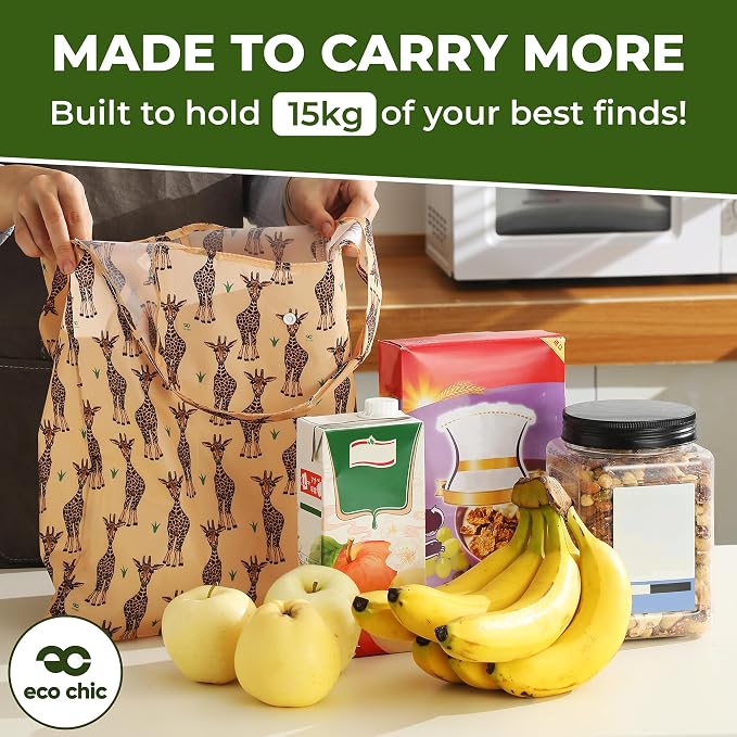 ECO CHIC Foldable Reusable Grocery Bags - Lightweight, Recycled & Reusable Shopping Bag - Waterproof Packable Tote - Image 3