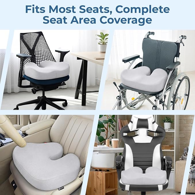 5 STARS UNITED Seat Cushion - Memory Foam Chair Cushion for Tailbone Pain Relief - Ergonomic Support for Coccyx, Sciatica & Butt - Office, Desk & Gaming Chair, Car Seat, Wheelchair, Light Gray Mesh - Image 5
