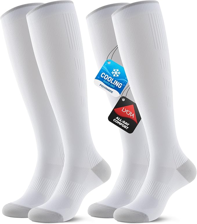 Benirap Breathable Compression Socks for Women Men, 15-20 mmHg Knee High Circulation for Travel, Flying, Athletic, 2 pairs by Benirap