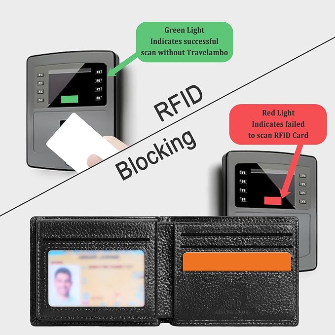 Travelambo Genuine Leather Wallet for Men with Gift Box - Handmade Bifold Stylish - Mens Wallets Rfid Blocking with 2 ID Windows - Image 3