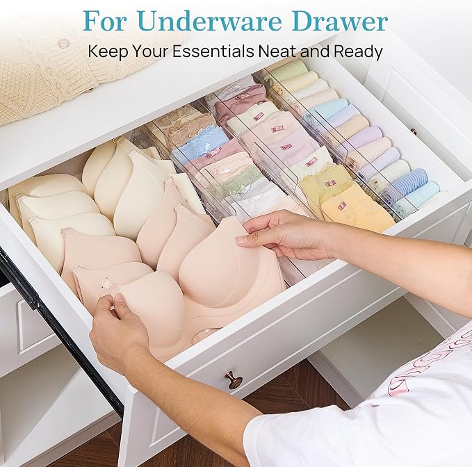 Vtopmart 12 Pack Drawer Dividers for Clothes, 4" High 10.2"-16.5" Adjustable Expandable Dresser Drawer Organizer, Clear Plastic Separators for Dresser, Baby Clothing, Underwear, Cosmetic, Toiletries | Expandable Dresser Drawer Organizer, Clear Plastic ... - Image 5