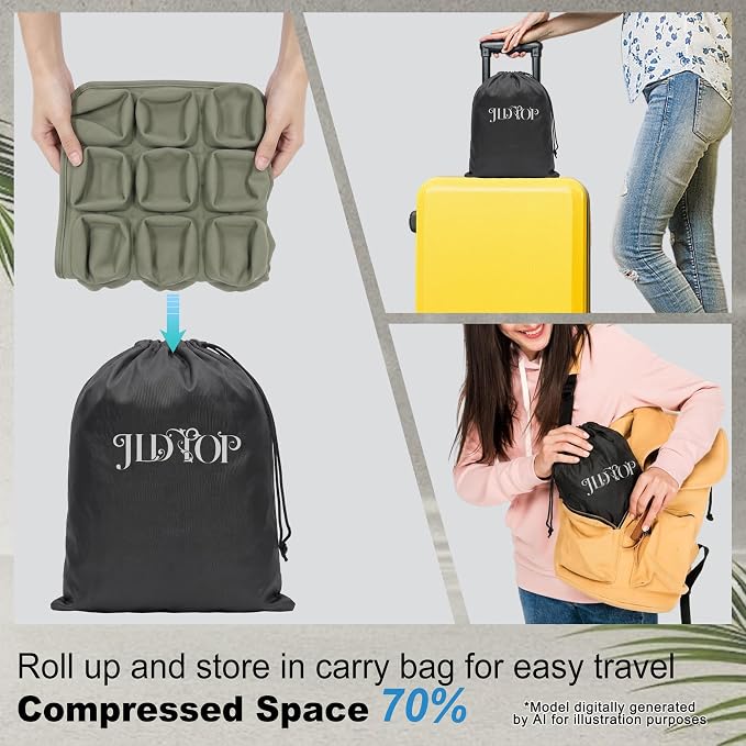 Inflatable Travel Cushion Airplane Seat Pressure Relief 3D Airbag | 36-cell Split, No need air pump, Ergonomic support, Portable foldable with storage bag, For long flights camping wheelchair - Image 2