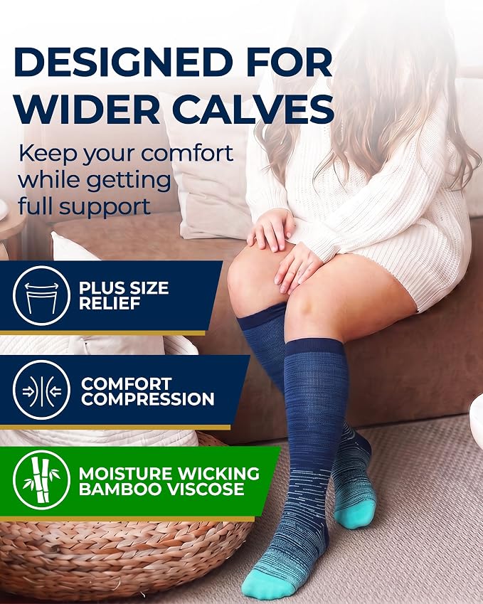 Pembrook 3 Pairs Plus Size Compression Socks Wide Calf - Bamboo Viscose Compression Socks for Women Wide Calf - Image 2