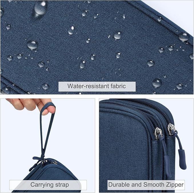 FYY Electronic Organizer, Travel Tech Pouch Bag, Cable Organizer Navy | Wrist Strap, Waterproof, Double Layers Portable Electronics Travel Carrying Case for Cord, Charger, Daily Business Trips Use - Image 4