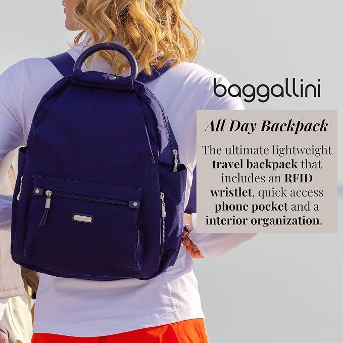 Baggallini Womens With Rfid Phone Wristlet All Day Backpack, Navy, One Size US - Image 2